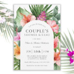 Lush Tropical Floral Couple's Shower and Luau Invitation<br><div class="desc">A beautifully lush tropical Couple's Baby Shower design with colorful watercolor floral elements that include hibiscus blooms, ginger flowers and a variety of tropical foliage. The looks is vibrant and alive and sets the tone for your celebration in aloha style. A trendy arched frame inset surrounding your text adds a...</div>