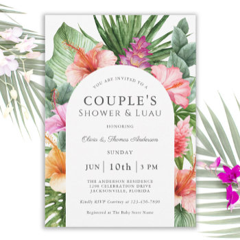 Lush Tropical Floral Couple's Shower And Luau Invitation by DancingPelican at Zazzle