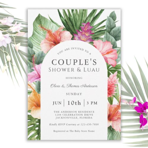 Lush Tropical Floral Couples Shower and Luau Invitation