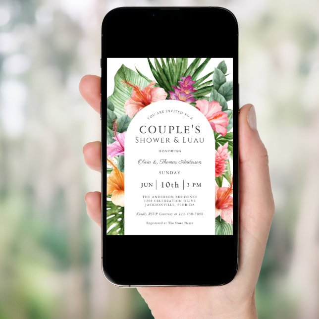 Lush Tropical Floral Couple's Shower and Luau Invitation (Front Digital)