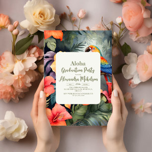 Lush Tropical Floral Graduation Party and Luau Invitation