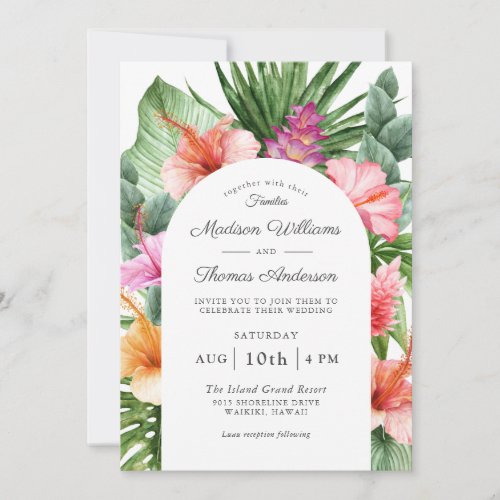 Lush Tropical Floral Watercolor Wedding Invitation