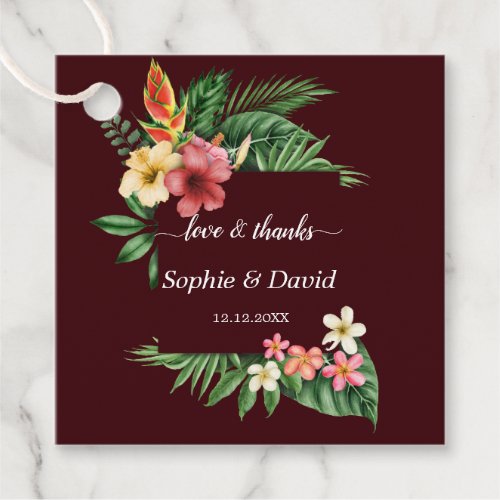 Lush Tropical Garden FloralDeep Burgundy Wedding Favor Tags