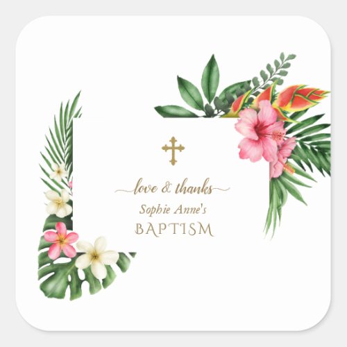 Lush Tropical Garden Flowers Bloom Girl Baptism Square Sticker