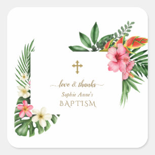 Lush Tropical Garden Flowers Bloom Girl Baptism Square Sticker