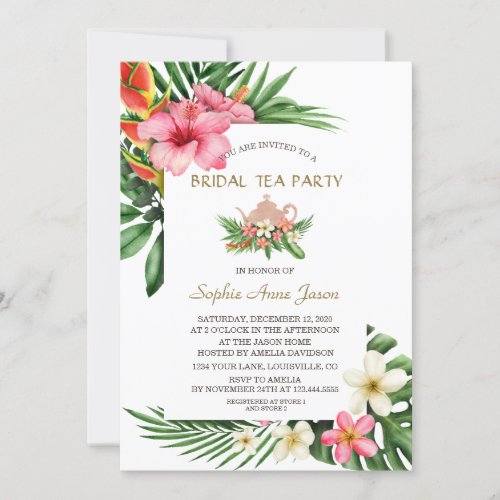 Lush Tropical Garden Flowers Bridal Tea Party Invitation