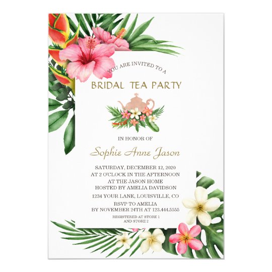 Lush Tropical Garden Flowers Bridal Tea Party Invitation | Zazzle.com