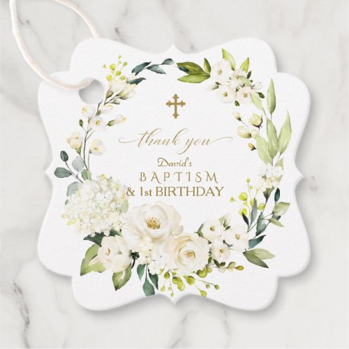 Lush Tropical Gold Leaves 1st Birthday  Baptism Favor Tags
