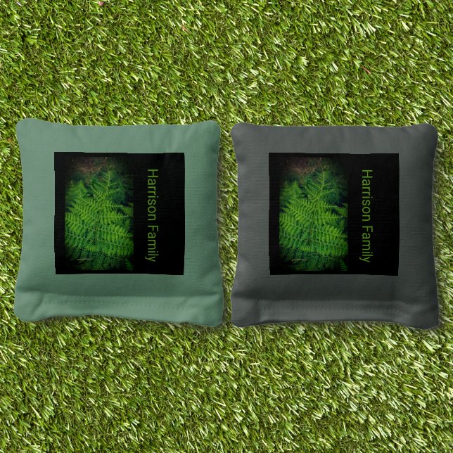 LUSH TROPICAL GREEN FERN FROND PHOTO NATURE IMAGE  CORNHOLE BAGS (Grass)