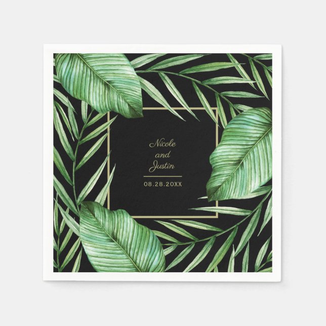 Lush Tropical Greenery Botanical Wedding Napkins (Front)