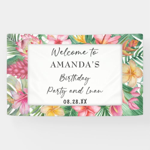 Lush Tropical Greenery Floral Birthday Party Luau  Banner