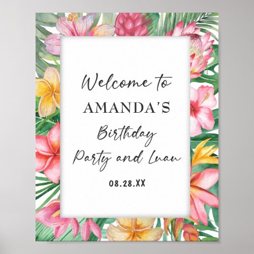 Lush Tropical Greenery Floral Birthday Party Luau  Poster