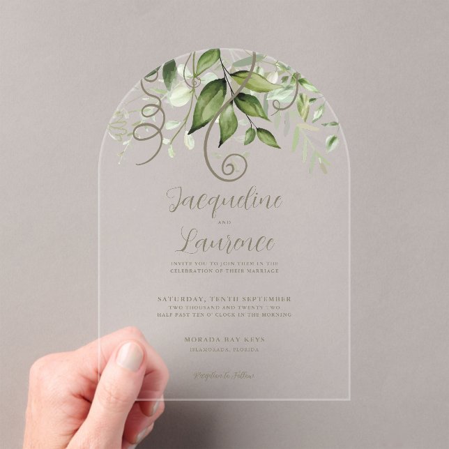 Lush Tropical Greenery Wedding Arch Acrylic Invitations (Insitu (Handheld))
