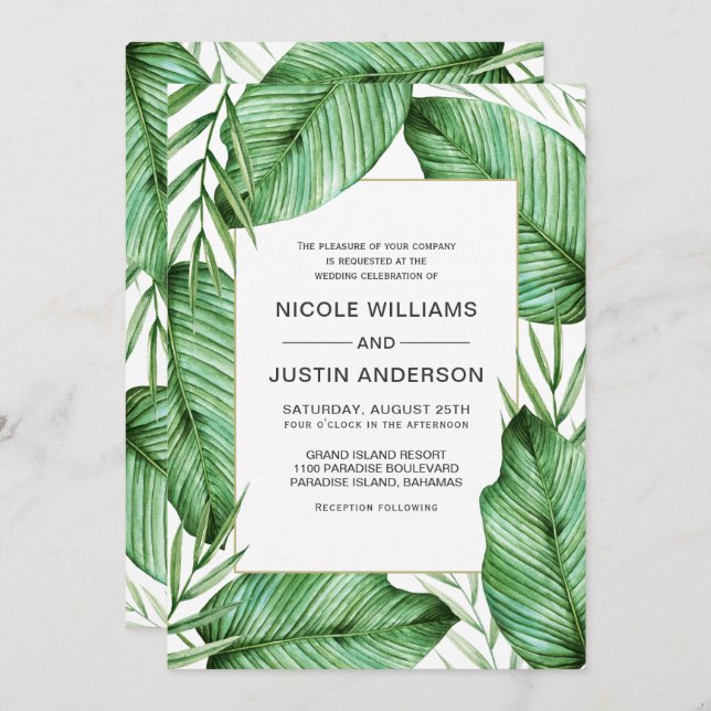 Lush Tropical Greenery Wedding Invitation (Front/Back)