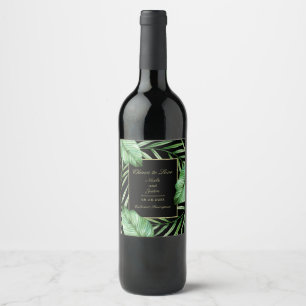 Lush Tropical Greenery Wedding or Engagement Wine Label