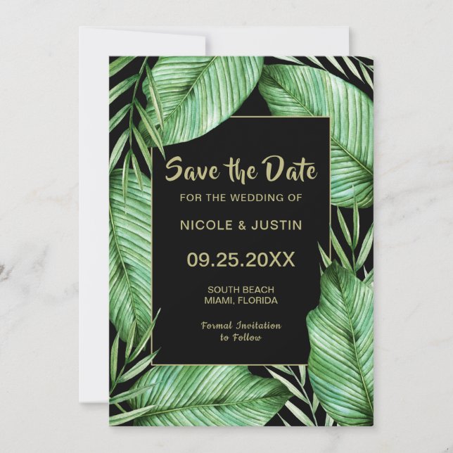 Lush Tropical Greenery Wedding Save the Date (Front)