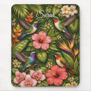 Lush Tropical Hummingbird Botanical Personalized Mouse Pad