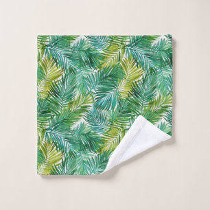 Lush Tropical Island Green Palm Leaf Watercolor Bath Towel Set