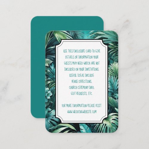 Lush Tropical Jungle Greenery Beach Wedding Enclosure Card