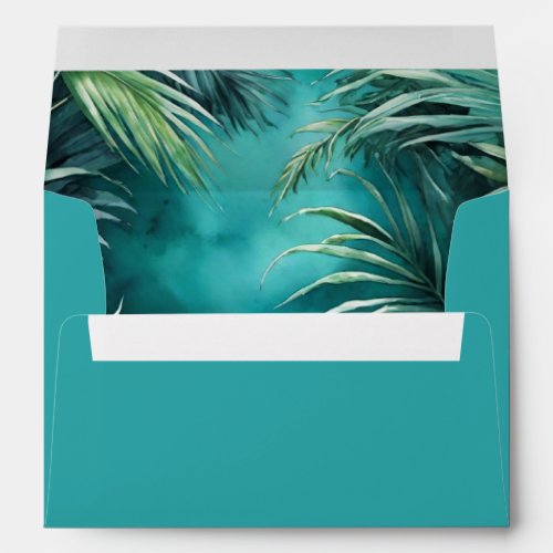 Lush Tropical Jungle Greenery Beach Wedding Envelope