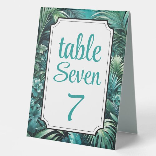 Lush Tropical Jungle Greenery Beach Wedding Table Tent Sign