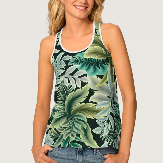 Lush Tropical Jungle Leaves Pattern Tank Top (Front)