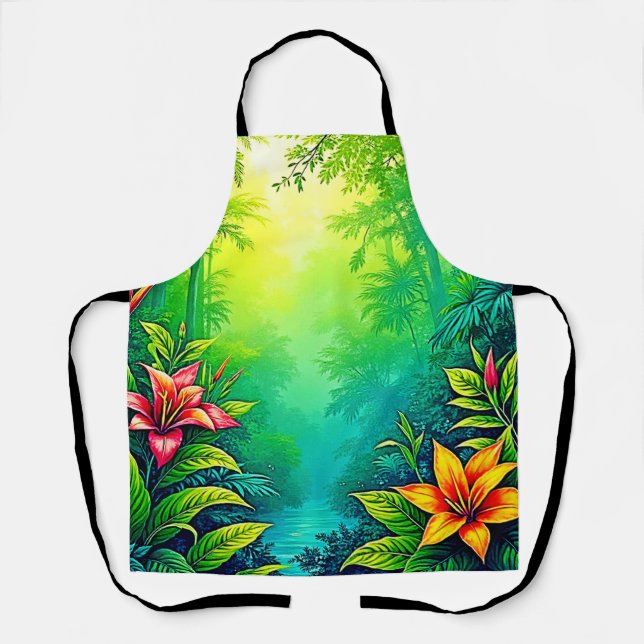 Lush Tropical Jungle Oasis Design Apron (Front)