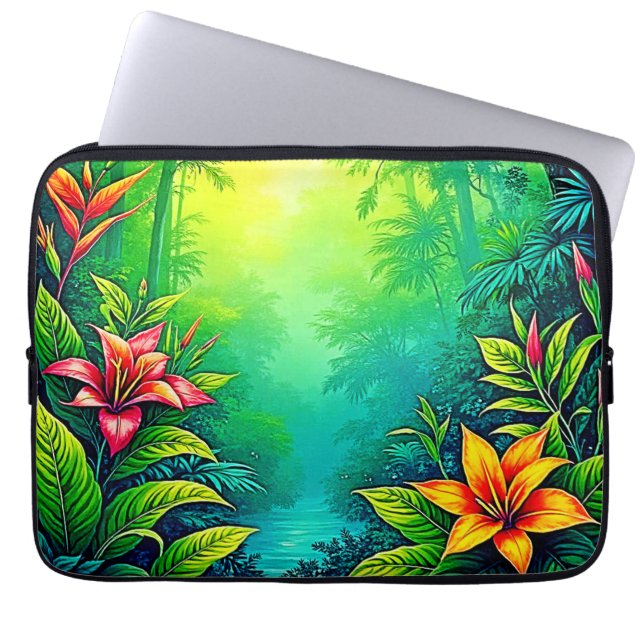 Lush Tropical Jungle Oasis Design Laptop Sleeve (Front)