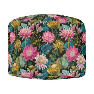 Lush Tropical Leaves BOHO Exotic Floral Pattern  Pouf