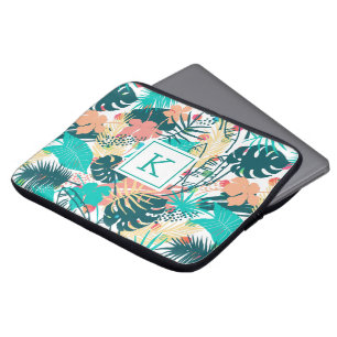 Lush tropical leaves collage laptop sleeve