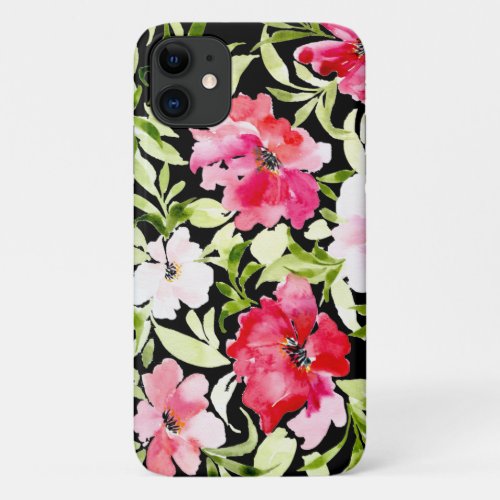 Lush tropical red pink floral flowers leaves iPhone 11 case