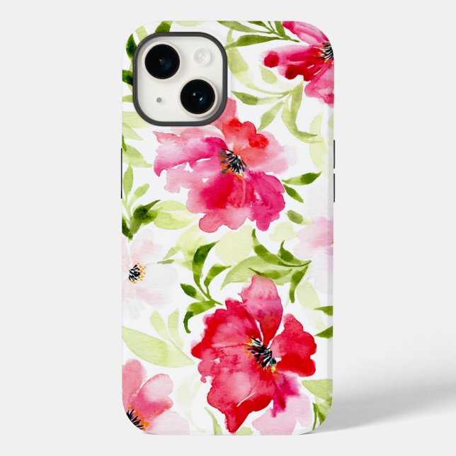 Lush tropical red pink floral flowers leaves speck Case-Mate iPhone case (Back)