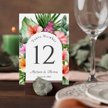 Lush Tropical Watercolor Floral Table Number<br><div class="desc">A beautifully lush tropical wedding table card with colorful watercolor floral elements that include hibiscus blooms, ginger flowers and a variety of tropical foliage. The looks is vibrant and alive and sets the tone for your celebration in aloha style. A trendy arched frame inset surrounding your table text adds a...</div>