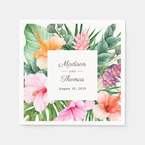 Lush Tropical Watercolor Floral Wedding Napkins