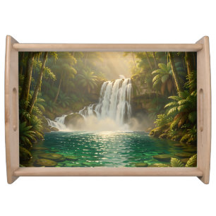 Lush Tropical Waterfall Jungle Paradise Serving Tray