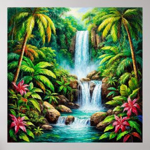 Lush Tropical Waterfall Poster