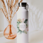 Lush Tropics Bridesmaid Water Bottle<br><div class="desc">The Lush Tropics Collection, a beautiful and modern collection that features hand-painted tropical greenery, including watercolor monstera and palm leaves. The color palette is absolutely stunning, with lush greens, delicate blush, and elegant gold that creates a perfect tropical summer vibe. Each element is delicately painted with watercolors, adding a beautiful...</div>
