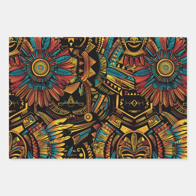Lush Turquoise "Aztec Dream" Elegant Wrapping Pape Paper Sheets (Front)
