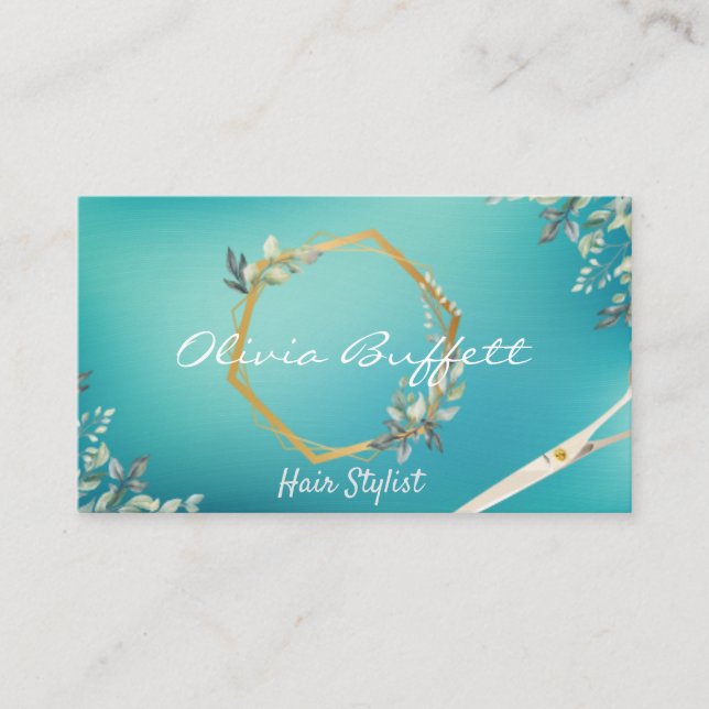 Lush Turquoise Greenery floral Rose Gold Business Card (Front)