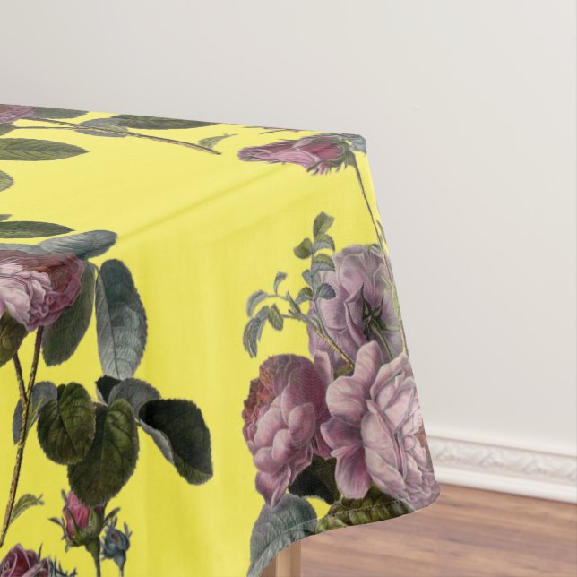 Lush Vintage Lavender Floral Yellow Tablecloth (In Situ)
