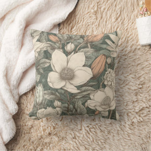 Lush Vintage Magnolia Floral Botanical Throw Pillow
