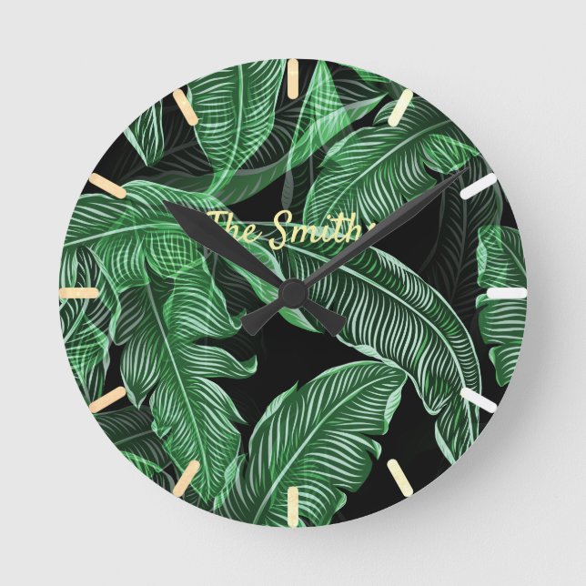 Lush Warm Jungle Leaves Round Clock (Front)