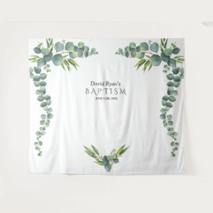 Lush Watercolor Eucalyptus Bloom Baptism Prop Tapestry
