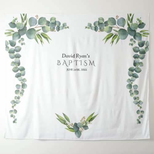 Lush Watercolor Eucalyptus Bloom Baptism Prop Tapestry