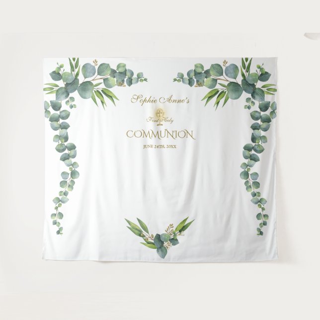 Lush Watercolor Eucalyptus Holy Communion Prop Tapestry (Front (Horizontal))