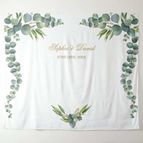 Lush Watercolor Eucalyptus Wedding Photo Booth Tapestry