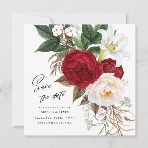 Lush Watercolor Floral Bouquet Monogram Wedding Save The Date