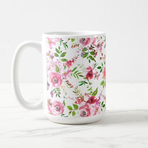 Lush Watercolor Flowers Roses Pattern Coffee Mug