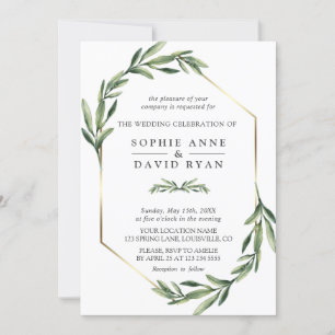 Lush Watercolour Greenery Geometric Wedding Invitation