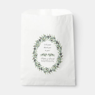 Lush Watercolour Olive Branches Wreath Wedding Favor Bag